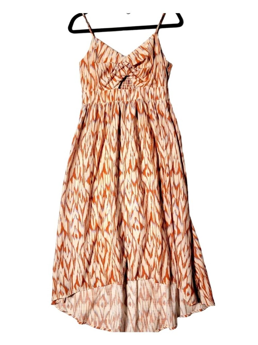 Nine West Womens Hi Lo Midi Sun Dress Sz M  Coral & Blue Resort Vacation